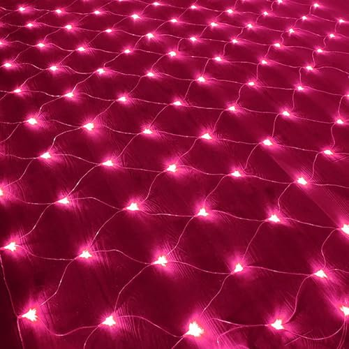 KINGCOO Luci a rete a batteria, 96 LED, impermeabili, 8 modalità, per interni ed esterni, Natale, giardino, cortile, feste, matrimoni, vacanze, decorazione da parete (rosa, 1,5 x 1,5 m)