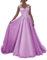 HUINI Spitzen Ballkleider Lang - Formell Abendkleid Prinzessin A-Linie Hochzeitsgast Kleid Ärmellos Festkleid Flieder 52