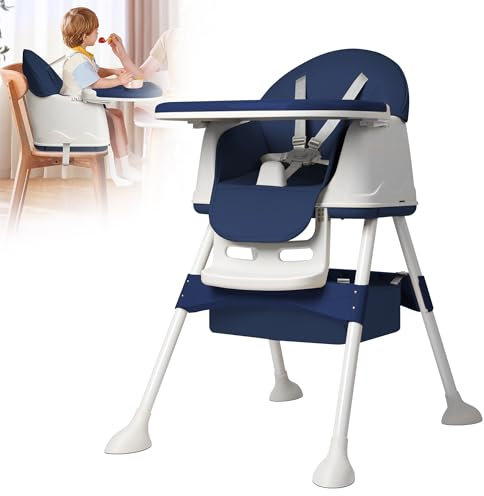 YRHome Seggiolone multifunzione per bambini, seggiolone combinato, altezza regolabile con 4 ruote, 3 posti, tavolo e linguetta di traino, per carrelli scorrevoli, tipo B, blu