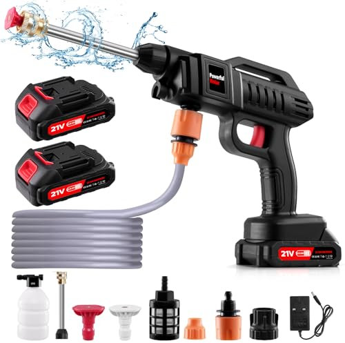 Sararoom Idropulitrice a Batteria | 21V 60 Bar Idropulitrici ad alta pressione senza fili | Pistola di lavaggio portatile con 2 batterie, 3 in 1 Ugello,Tubo da 5M, per Auto Giardino Pavimenti,Pulizia