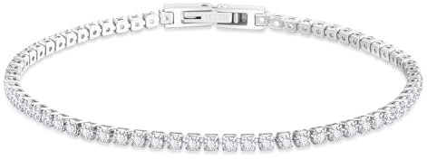 KRKC Damen Armband, 2mm Edelstahl Tennis Armband 5A Zirkonia, Nickel-frei Rostfrei Armkette Schmuck Geschenk für Frauen Geburtstag Muttertag Länge 16,5cm