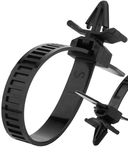 Boltza Bridas liberables de montaje a presión, bridas de nailon negro de 150 mm x 8 mm, bridas reutilizables con clip de panel, montaje de brida para una gestión segura de cables (10)