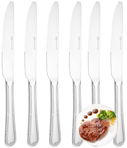 FAMILY Pack 6 Cuchillo de Mesa Acero Inoxidable Diseño Flor, Elegancia y Funcionalidad para Cada Ocasión, Cubiertos de Alta Gama para Hogar y Restaurante, 22.6x2CM