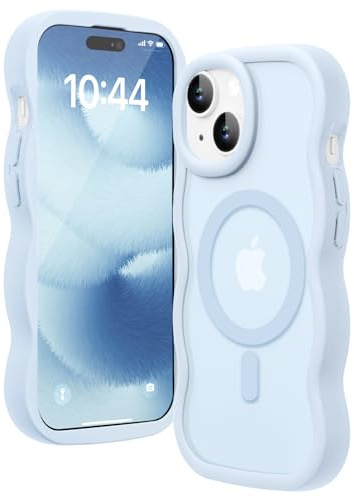 Amzfield Magnetic Case for iPhone 15 Plus/14 Plus, Translucent, Light Blue | Compatible with MagSafe Wavy Translucent Soft Silicone Shockproof Cute Matte for Girl Women Drop Protection Soft Touch Pretty