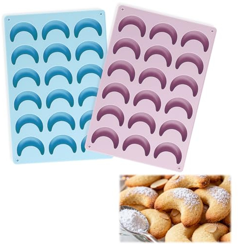 Vanillekipferl Backform 2 Stück,Silikon Vanillekipferl Plätzchenform,Vanillekipferl Blech Antihaftbeschichtung,Lebensmittelechte Silikonform für Weihnachten, Kipferl, Gebäck & Schokolade