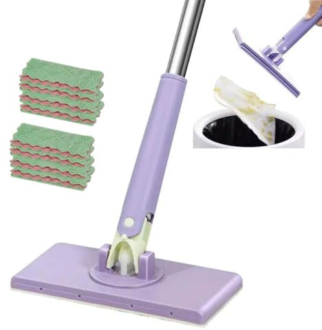 Zero Touch Mini Mop, Snap Grip Mini Mop, Zero Touch Small Mops With 10 Reusable Towel, Convenient Cloth Changing Tool, 360° Rotating Head with Automatic Cloth Changing - Hands-Free Flat Mops for Home
