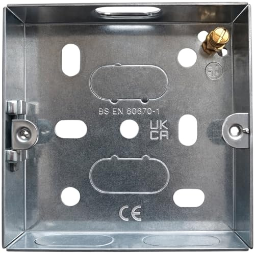 1 Gang 16mm Metal Flush Back Box – Galvanised Steel Pattress for Electrical Sockets & Switches, BS EN 60670-1 Compliant, Earth Terminal