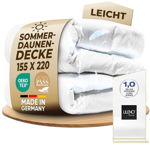 LILENO HOME Premium Daunendecke Sommer 155x200 (90% Daunen / 10% Federn) – Flüsterleise & Wolkenweich – luftig leichte Bettdecke 155x200 – Made in Germany, Oeko-Tex & 60 °C Waschbare Sommerdecke
