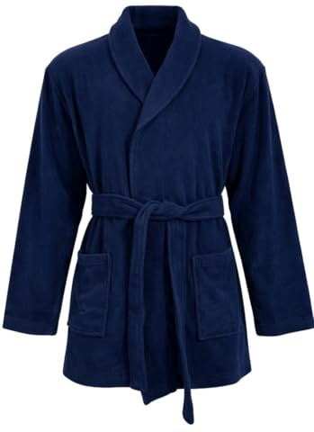 dolcecasabiancheria Giacca invernale da camera uomo sciallata con cintura in pile vestaglia corta L BLU SCURO