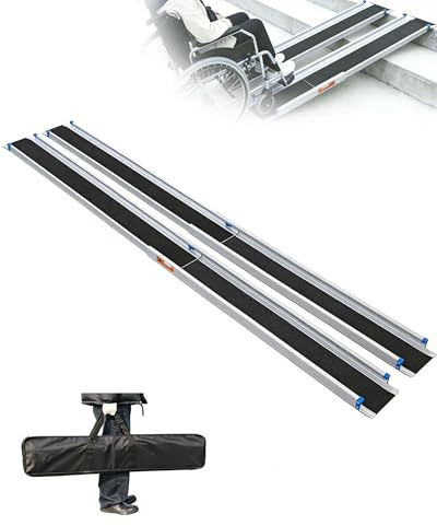 ANYBOY Teleskop Alu Rollstuhlrampe 136CM-242CM, 2er-Set | Rutschfest, 300kg Traglast, Längenverstellbar, Mit Aufbewahrungsbeuteln