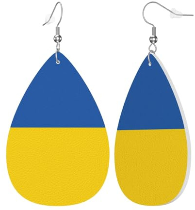 Damen-Ohrringe, Motiv: Flagge der Ukraine, Leder, Tropfenform, baumelnde Ohrringe, Schmuck, Outfit-Zubehör