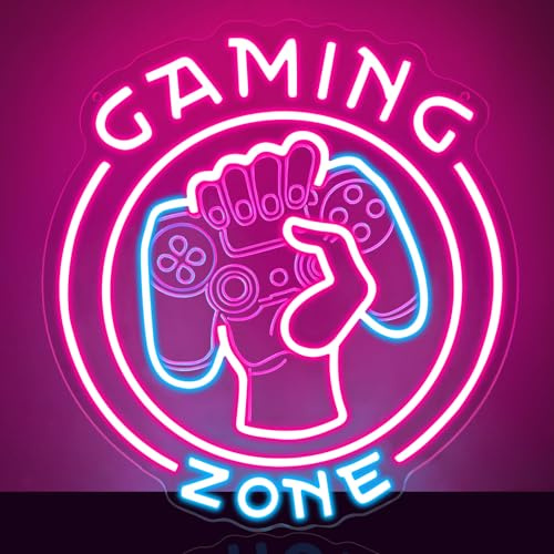 Gaming Zone Enseigne Néon Pour Salle De Jeux Man Cave Chambre D'Adolescent,Jeu Cadeau Lumineux Néon Deco Pour Joueurs Adolescents,Gamer Enseigne LED Avec Manette De Jeu,Alimenté Par USB（13.8*12.8）