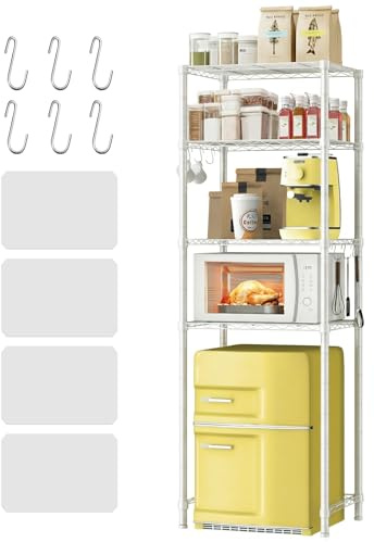 Height Adjustable 4-Tier Metal Storage Shelf for Mini Fridge & Microwave
