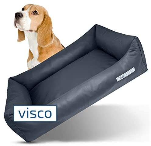 dogsfavorite Hunde-Bett mit Visco-Kissen - waschbares Hundekörbchen - hochwertiges Hundesofa - gelenkschonendes Hundekissen - robuste Hundematte - dunkelgrau - Gr. XL - 130 x 95 cm