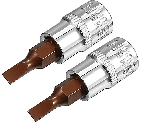 Sourcingmap 2pcs 1/4 Drive x 4mm Slotted Bit Socket, S2 Steel Bits CR-V Sockets 1.5 Length Use with Ratchet Wrench, Slide Bar, Extension Rod