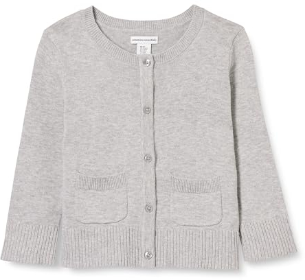 Amazon Essentials Mädchen Schmal Geschnittener Uniform-Cardigan-Pullover Mit Rundhalsausschnitt, Hellgrau Meliert, 6-7 Jahre