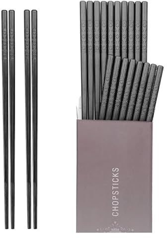 HIWARE 10 Pairs Fiberglass Chopsticks - Reusable Chopsticks Dishwasher Safe, 9 1/2 Inches - Black