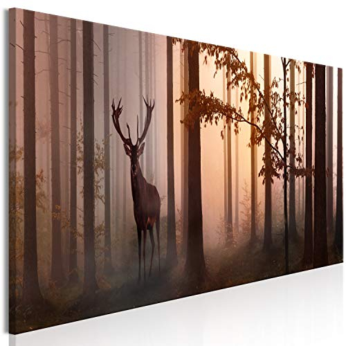 murando - Wandbilder XXL Wald Hirsch 150x50 cm 1 tlg - Wand Deko Vlies Leinwand Bilder Groß Wanddeko Wohnzimmer Schlafzimmer Kunstdrucke Panoramabild - Landschaft Natur Tiere Bäume