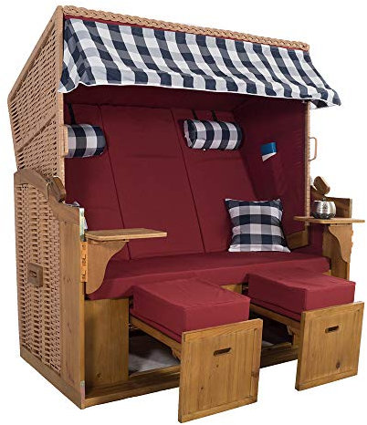 XXL 2,5-Sitzer Natur Strandkorb Hörnum (als Bausatz, Rot-Blau Kariert 3T)