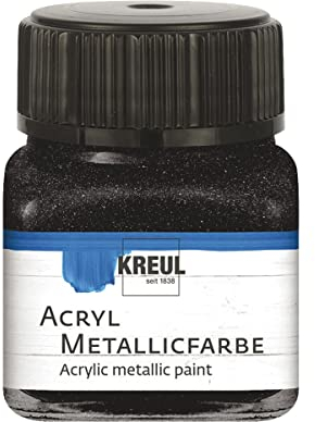 KREUL 77285 - Acryl Metallicfarbe, 20 ml Glas in schwarz, glamouröse Acrylfarbe mit Metalliceffekt auf Wasserbasis, cremig deckend, schnelltrocknend und wasserfest