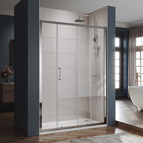 SIRHONA Porte de douche 150x 185cm coulissante Porte douche 6mm verre trempé pour douche, profilés aspect chromé Cabine de douche coulissante
