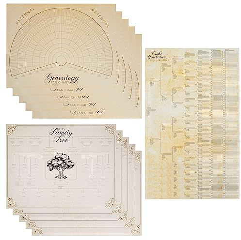 Set med 15 tomma släktkartor och former för släktträd 43,2 x 55,9 cm