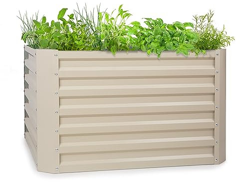 blumfeldt Jardineras Exterior Grandes Jardín, Huerto Urbano Terraza, Plantas, Vegetales, Hierbas, Capacidad 600 l. Maceteros Exterior Elevados Metálicos, Resistente al Intemperie, 100x60x100, Beig