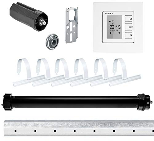 NOBILY Rolladen-Komplett-Set elektronischer Maxi-Rolladenmotor PE5 20/15-60 elektr. Endabschaltung (Zugkraft 50kg) für 60mm Achtkantwelle + Zeitschaltuhr ZS1, bis zu einer Gesamtlänge von 2,00 Meter