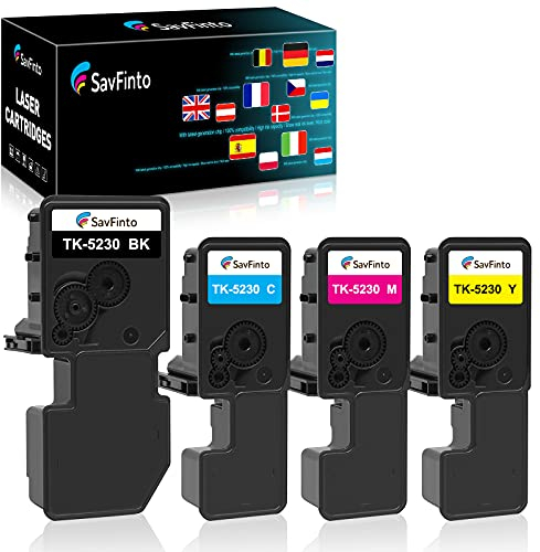 SavFinto TK5230 Toner Kompatibel für Kyocera ECOSYS M5521cdw Ersatz für Kyocera TK-5230 TK5220 für ECOSYS M5521cdw M5521cdn P5021cdn P5021cdw (4 Stück, 1 Schwarz, 1 Cyan, 1 Magenta, 1 Gelb)
