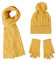 Yolispa Damen-Schal, Handschuhe, Mütze, 3-teiliges Set, einfarbig, weicher Stoff, warmes Winter-Set für kaltes Wetter, gelb, One size