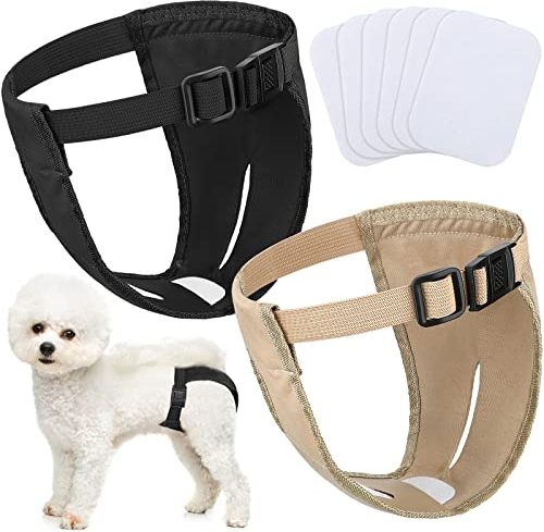 2er Packung Hündinnen Läufigkeitshose Waschbare Schutzhöschen Wiederverwendbare Hundewindeln Hundehose mit 6 Damenbinde Verstellbare Schutzhose für Weibchen Hunde Läufigkeit (M)