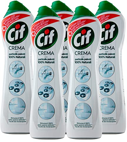 Cif - Limpiador en crema con partículas limpiadoras 100% naturales – 5 botellas de 500 ml
