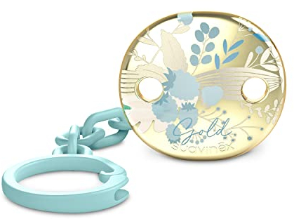 Suavinex Schnullerkette, Gold-Edition, für Neugeborene + 0 Monate, Schmuckclip mit Metallic-Effekt, Gold, Hellblau