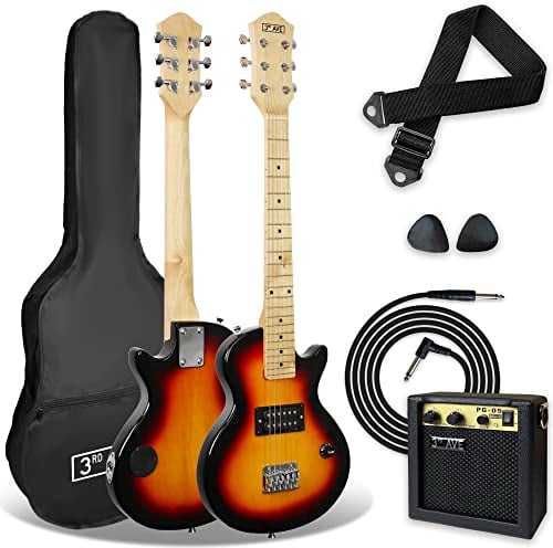 3rd Avenue 1/2 Size Kids Rock Electric Guitar Pack for Junior Beginners – 6 Months FREE Lessons, 5W Portable Amp, Cable, Bag, Picks and Strap – Sunburst
