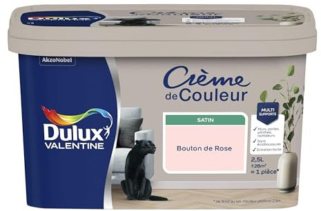 Dulux Valentine Crème de Couleur - Peinture multi-supports intérieure - Satin Bouton de Rose 2,5 L