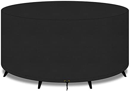 PATIO PLUS Large Round Garden Table Furniture Cover 420D Oxford Fabric Outdoor Patio Circular Set Cover for Chair Set Waterproof, Windproof, Anti-UV, Garden Covers 130x70cm,Black