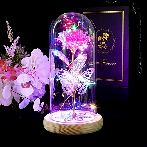 Beferr Gifts for Women Pink Galaxy Colorful Rose Gifts for Mum Birthday | Light Up Flower,Mothers Day Rose Gifts for Mum from Daughter Son,Crystal Flowers Gifts for Grandma,Wife,Girlfriend,Nanny,Mom