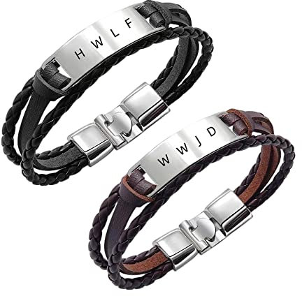 RHSH HWLF Armband für Herren und Damen, Edelstahl, geflochtene Lederarmbänder, inspirierende Erinnerung, Schmuckgeschenk für Sie und Ihn, 2 Stück