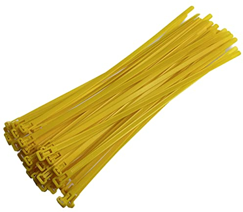 Plastic Releasable Cable Ties Premium Heavy Duty Large Reusable Zip Ties, 50-Pack (7.2mmx300mm, Yellow)