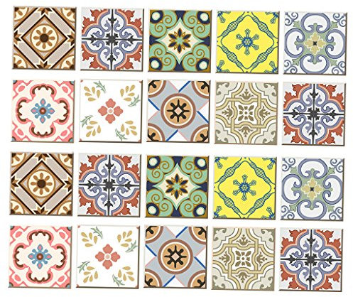 JISADER 20 Pieces Mosaic Wall Tiles Stickers Kitchen Bathroom Tile Decals, B 15x15cm