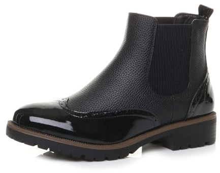 AJVANI Womens ladies low block heel slip on brogue chelsea ankle boots size