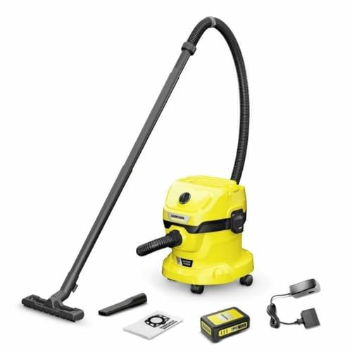 KÄRCHER Akku-Nass-/Trockensauger WD 2-18 Battery Set, inkl. Filter, Fugen- und Nass-/Trockensaugdüse, 225 Watt, Kunststoffbehälter: 12 l, Saugschlauch: 1,8 m, mit Akku und Ladegerät, Gelb