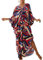 Bsubseach Long Half Sleeve Kaftan for Women Plus Size V Neck Swimsuit Coverups Summer Beach Dress Red Line