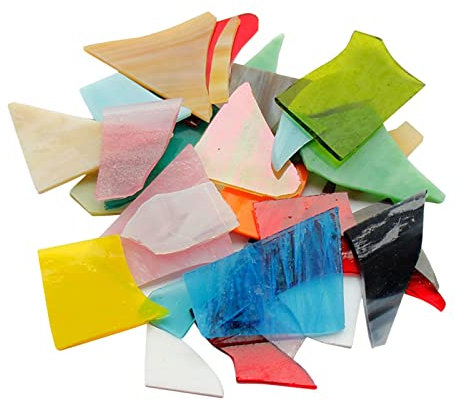 harayaa 500g Glasstücke Bunte Verschiedene Größe Buntglasfliesen DIY