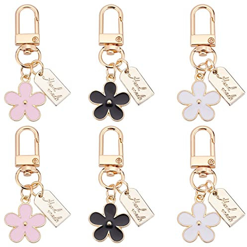 WEBEEDY 6 pièces Petite Marguerite Porte-Clés en Métal Fleur Sac Breloques Porte-Clés Porte-Monnaie Sac à Main Pendentif Porte-Clés Décoration Cadeaux pour Femmes
