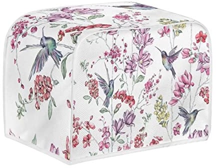 STUOARTE Flower Hummingbird Toaster Covers 2 Slice Wide Slot Dustproof Toaster Cover Fingerprint Protectors and Greasy Protection Anti-sputtering Machine Washable Women Gift