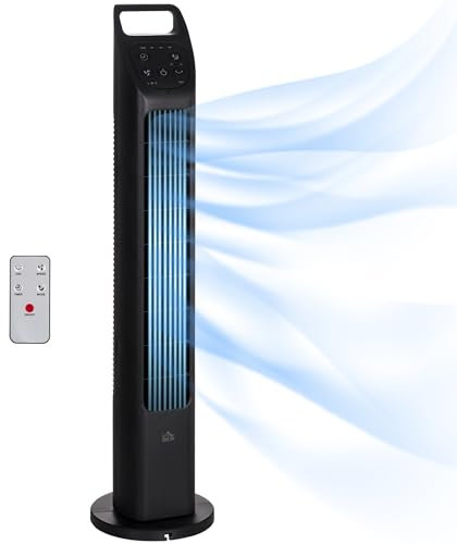HOMCOM 31 Oscillating Tower Fan with Remote Control, 4H Timer, 3 Speed 3 Modes, Quiet Electric Floor Standing Fan for Home Bedroom Office, Black