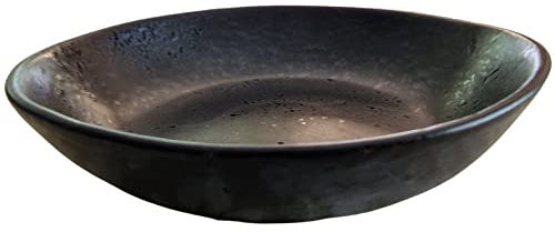 PintoCer - 2 x Piatti Fondi in Gres, 22 cm, Ciotola per zuppa, pasta, insalata o cereali, colore: nero