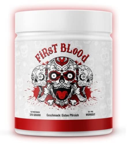 FIRST BLOOD 2 Pre Workout Fitness Booster 2023 Matrix mit L-Arginin + Citrullin + Beta Alanin + Koffein 370g Booster Eistee Peach Geschmack
