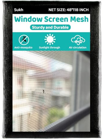 Sukh 48 x 118 Fenster Bildschirm Mesh – Tür Bildschirm Ersatz Mesh Fiberglas Bildschirm Mesh Fenster Netz Bildschirm für Terrasse Veranda Tür Fenster Netz Bildschirm